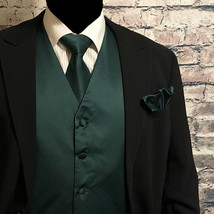 Forest Dark Green Men Tuxedo Suit Vest Waistcoat and Neck tie Hanky Set ... - £16.74 GBP+