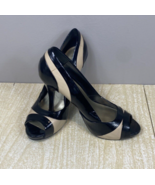Nine West Black And Beige Peep Toe Heel Size 7.5 - £11.11 GBP