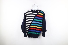 Vintage 90s Streetwear Womens Size 10 Rainbow Striped Wool Blend Knit Sweater - £47.44 GBP