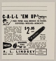 1960 Print Ad Lindsey Pied Piper Game Calls Foxes,Wolves Brownwood,Texas - £6.35 GBP