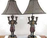 Matched Pair Blackamoor Sculpture Table Lamps Polychrome Wood Figure wit... - $593.01