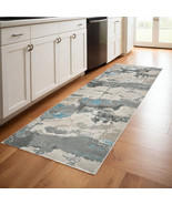 8&#39; Blue and Gray Abstract Power Loom Runner Rug - $232.01 CAD
