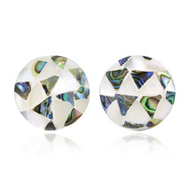 Ocean-Inspired Mixed Inlaid Seashell Mosaic Round Button Stud Earrings - £8.22 GBP