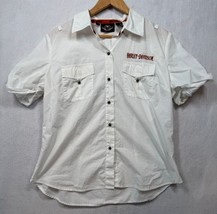 Harley-Davidson White Button Front Shirt Roll Tab Short Sleeves Women&#39;s ... - $14.69