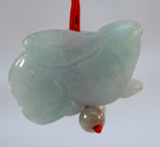 Pale Jade Rabbit Amulet / Bead Hanging from Cord with Nice Accent Beads - £31.87 GBP