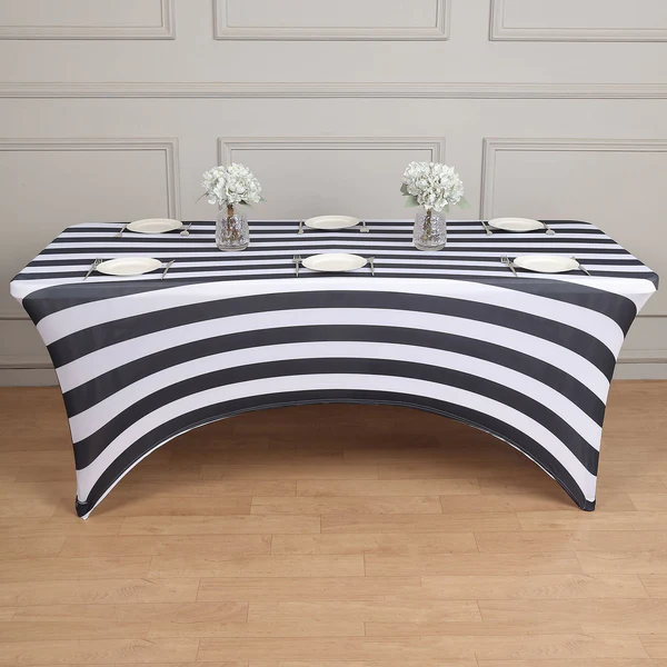 Black White - 6 Ft Rectangular Spandex Table Cover Wedding Party - $41.88