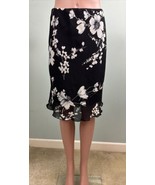 Vintage Women&#39;s Tailor B. Moss Black &amp; White Floral Elastic Waist Skirt ... - $14.84