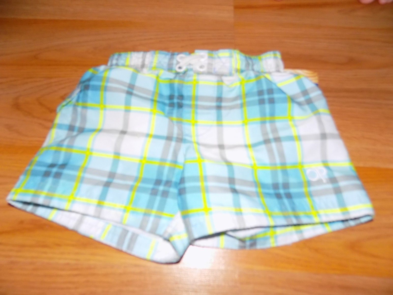 Primary image for Size 6-9 Months OP Ocean Pacific Blue White Plaid Swim Trunks Board Shorts New