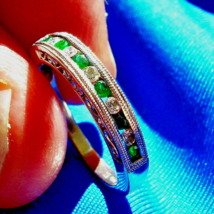 Earth mined Diamond Emerald Deco Wedding Band 14k Filigree Anniversary Ring 7 - £712.22 GBP