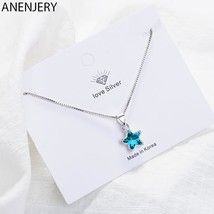 ANENJERY Silver Color Fantastic Blue Crystal Star Shape Pendant Necklace For Wom - £13.03 GBP