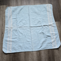 Vintage Baby Blanket Blue Cotton Receiving Nursery White Stripes Soft 25x28.5 in - £15.66 GBP