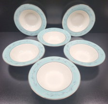 6 Homer Laughlin Turquoise Melody Fruit Dessert Bowls Set Vintage Cavalier Dish - £47.33 GBP