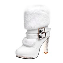 Winter Shoes Women High Heels Boots Fashion Ladies Party Shoes Warm Fur Shoes Wo - £39.14 GBP