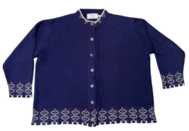 Vintage Jersild Navy Blue Button Up Scallop Hem Cardigan Sweater USA Wom... - £19.65 GBP
