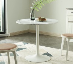 Round Tulip Table,31.5&quot; Marble Finish Metal Table Top Modern, Marble Finish - £116.10 GBP