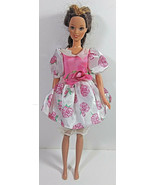 Vintage Barbie Doll Clothing Dress Mattel Pink White Floral Attached Pan... - $7.99