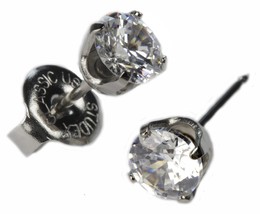 Ear Piercing Studs Earrings Silver 5mm Clear CZ Stainless Steel Studex System 75 - £7.98 GBP