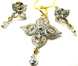 Two Tone Fashion Gp Cz Pendant Earrings Studs Set Free Chain - £23.90 GBP