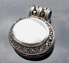 Vintage 925 Sterling Silver Mother Of Pearl And Marcasites Pendant - £40.40 GBP