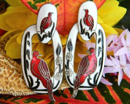 Vintage Bird Earrings Cloisonne Guilloche Enamel Signed REO Pierced - $27.95