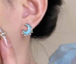 Smudged Pearl stars Moon minority earrings Female sweet asymmetrical ear... - £15.77 GBP