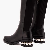 The Valeria Pearl Heel Knee-High Women Black Leather Boot image 10