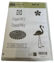 Stampin Up Clear Mount Rubber Stamp Set Flamingo Lingo Tickled Pink Happy Day - £3.94 GBP