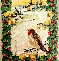 Christmas Victorian Greeting Card Redpoll Finch Embossed 1900s Postcard ... - $19.99