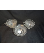 Crystal 2 Sandwich Depression Glass Cups &amp; Crimped Custard Cup - £9.43 GBP