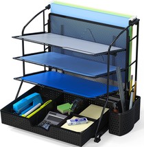 Desktop Document Tray Organizer With Sliding Drawer, Caddy,, Simple Hous... - $36.94