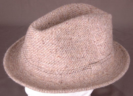 Vintage Knit Wool Blend Fedora-RECORD-Size 59-Made in France-Tan-Good Co... - $37.39