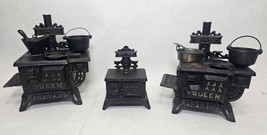 3 VINTAGE CAST IRON STOVES TOYS/SALESMAN- Dot, 2 QUEENS, Accessories  - $74.25
