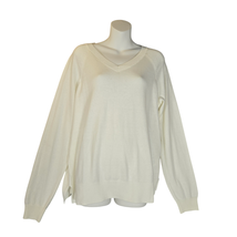 Lucky Brand Womens Medium Sweater White V-Neck Pullover Career Knit Tunic - $212.26 MXN