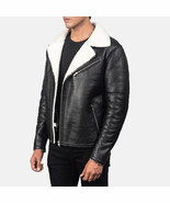 Men&#39;s B3 Aviator Pilot WHITE Fur Shearling Bomber BLACK  Leather Jacket/... - £155.58 GBP