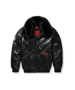 Original Goose Country Men&#39;s V-BOMBER FOX FUR leather Jacket BIG AND TALL - $368.05 CAD