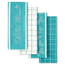 Pioneer Woman Butterfly Kitchen Towels Teal Blue White 4-Piece Rustic Farmhouse - £20.08 GBP