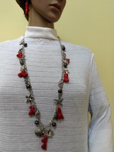             Genuine coral, freshwater pearl necklace and earrings set  - £62.64 GBP