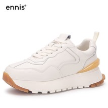 ENNIS Women&#39;s Platform Sneakers Genuine Leather Shoes Lace-Up High-Soled Sneaker - £82.06 GBP