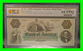 Beautiful 1860&#39;s $2 Bank of America-Providence Rhode Island - PCGS 64 PPQ - $297.00