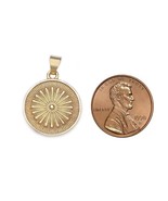14K yellow gold sunshine pendant coin medal real solid sun necklace - $415.00