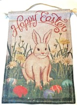 Happy Easter Bunny &amp; Eggs Burlap Wall Hanging New w/Tags 15&quot;x11&quot; - £7.87 GBP