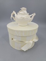 Vintage Mud Pie White Victorian Rose Teapot Ornament c1998 with box - $24.12