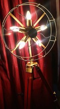 Old Style Fan Light Brass Floor Lamp With Wooden Adjustable Tripod Stand Modern - £291.28 GBP