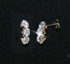 2.80ctw 3 Stone Diamond Alternatives Stud Earrings Solid 14k Yellow Gold - $66.14