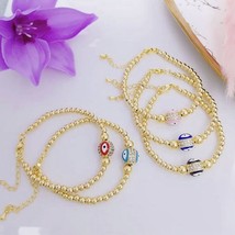 5Pcs Fashion high quality gold copper beads beaded bracelet,cz micro pave eye ch - £40.32 GBP