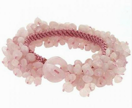 Rose Quartz Confetti Nugget Bracelet women&#39;s, 7.5, genuine pink stone no metal - £23.91 GBP