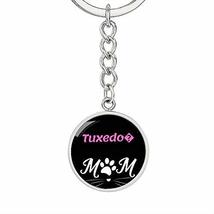 Cat Lover Keychain Gift Tuxedo Cat Mom Keychain Stainless Steel Or 18k Gold Circ - £27.74 GBP