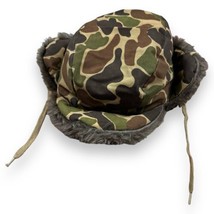 Vintage Browning Down Trapper Hat, Duck Hunting Camo, Fur Ear Flaps - $24.74