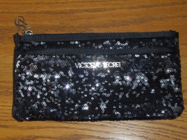 Victoria&#39;s Secret Black Sequin Bling Reversible Clutch Purse 2012 Makeup Bag  - £19.98 GBP