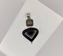 Black Onyx Heart Pendant - Sterling Hinged Pendant - Smokey Moonstone Pendant - £62.33 GBP